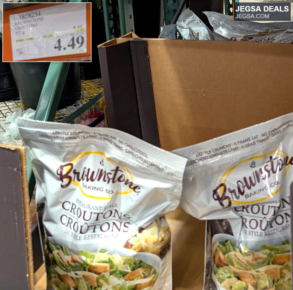 Brownstone Baking Co. Restaurant Style Croutons, 737g bag from Costco, priced at $4.49.