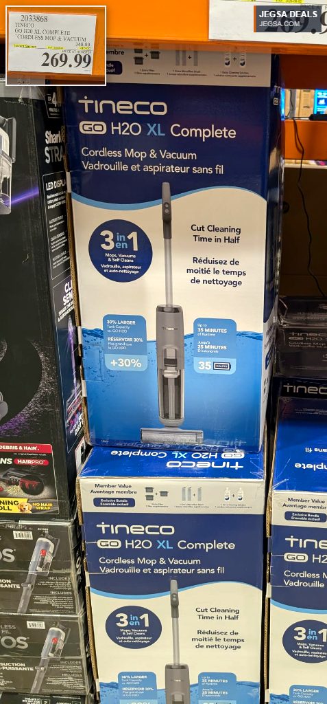 Tineco GO H2O XL Complete cordless 3-in-1 mop and vacuum cleaner from Costco, $269.99, featuring self-cleaning and extended runtime.