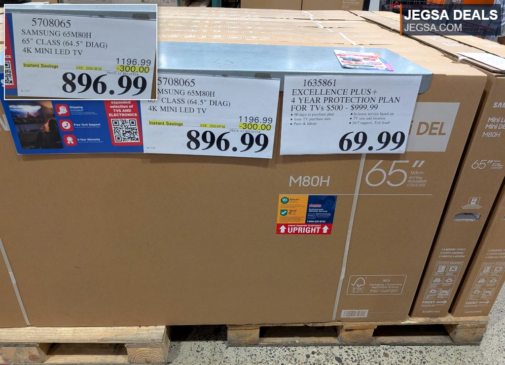 Samsung 65-inch 4K Mini LED TV (65M80H) from Costco for $896.99, offering a premium viewing experience.