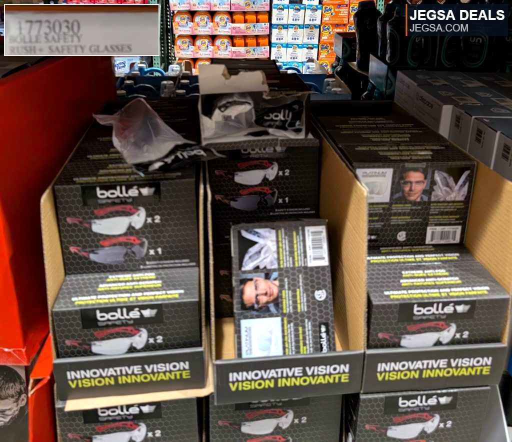Bolle Safety Rush+ clear safety glasses 3-pack from Costco, offering eye protection for various activities.