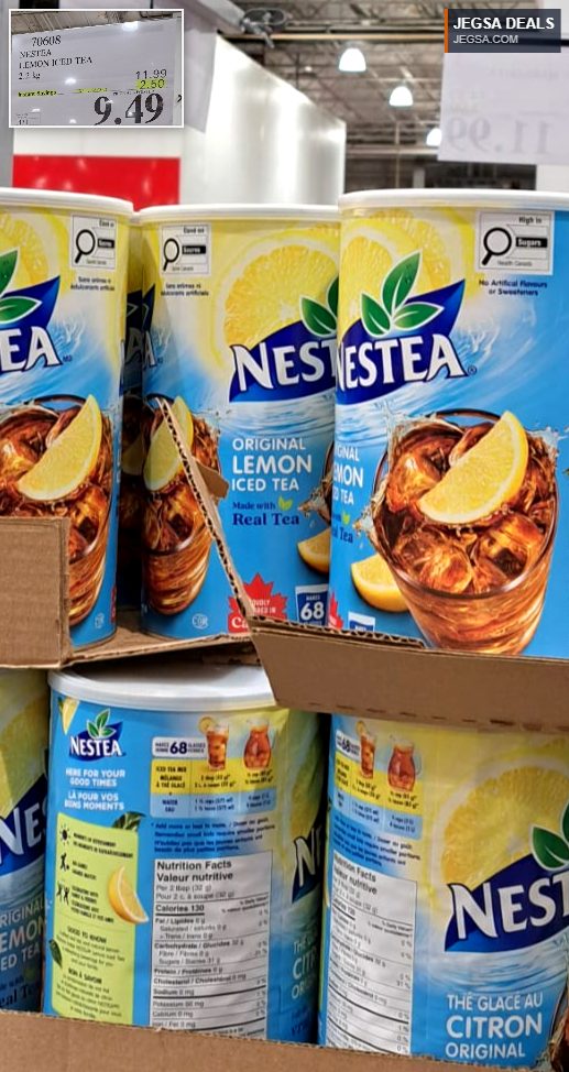 Nestea Lemon Iced Tea 2.2 kg powder mix from Costco, ideal for making 68 servings of refreshing lemon iced tea.