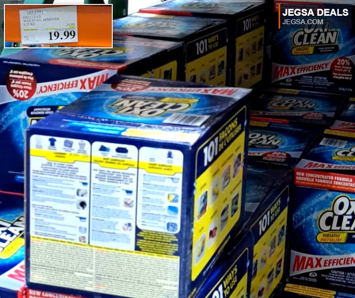 OxiClean Max Stain Remover, 5.25 KG, from Costco for $19.99, powerful laundry stain remover.