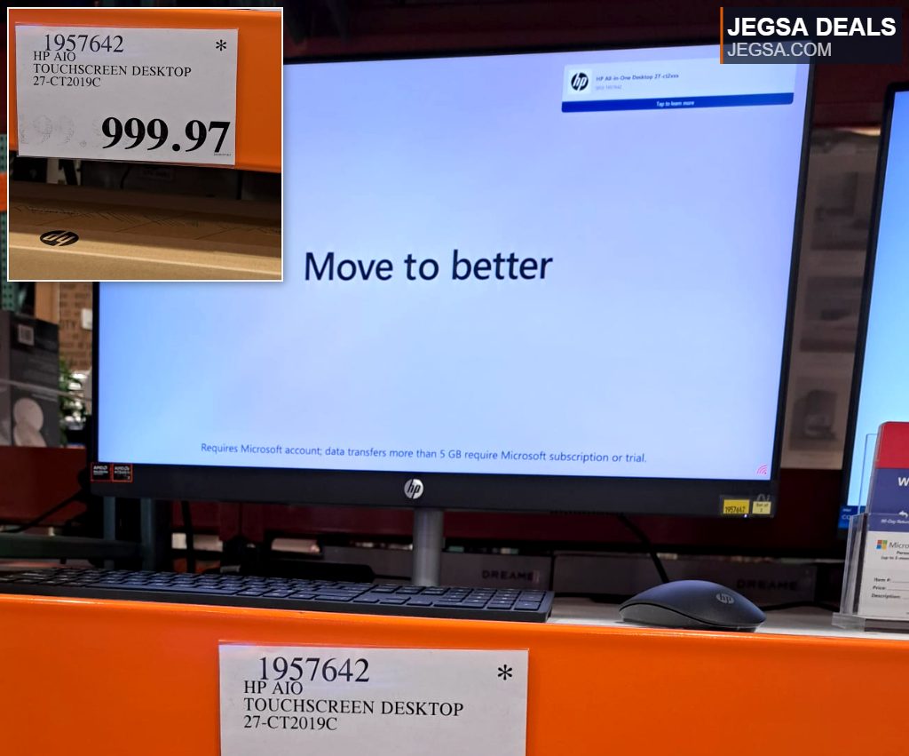 HP AIO Touchscreen Desktop 27-CT2019C computer from Costco, an all-in-one PC for home or office use.