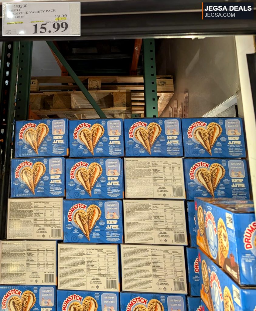 Nestlé Drumstick Variety Pack ice cream cones, 18 x 140 ml, from Costco, priced at $15.99.