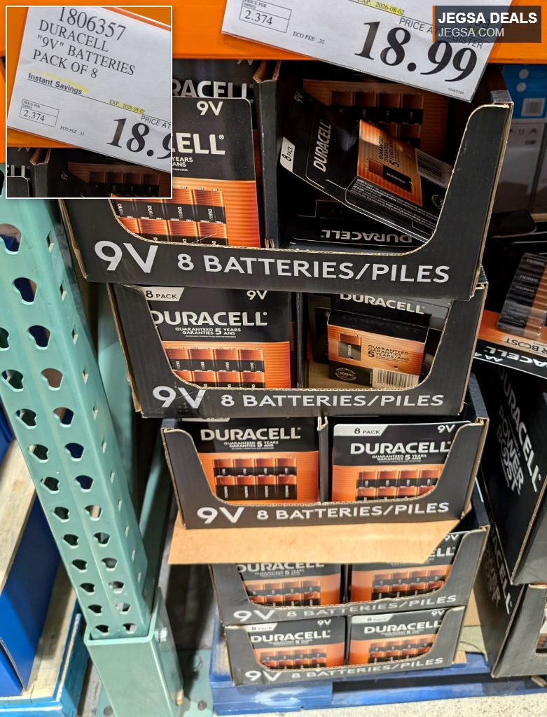 Duracell 9V batteries, 8-pack, from Costco for $18.99, guaranteed 5 years. Power electronic devices reliably.