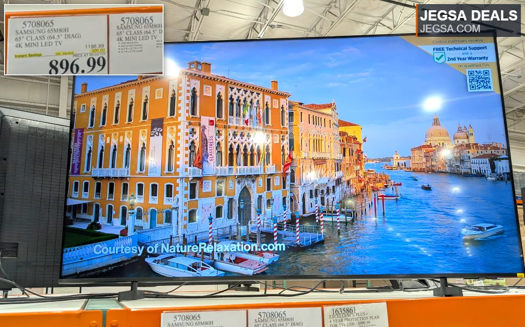 Samsung 65-inch Class 4K Mini LED TV, model 65M80H, with vibrant display available at Costco.