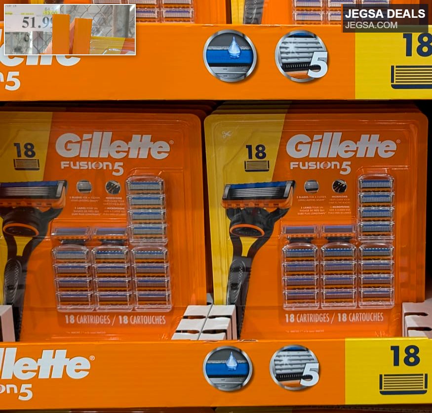 Gillette Fusion 5 razor and 18 cartridges multipack from Costco, offering a smooth shave for $51.99.