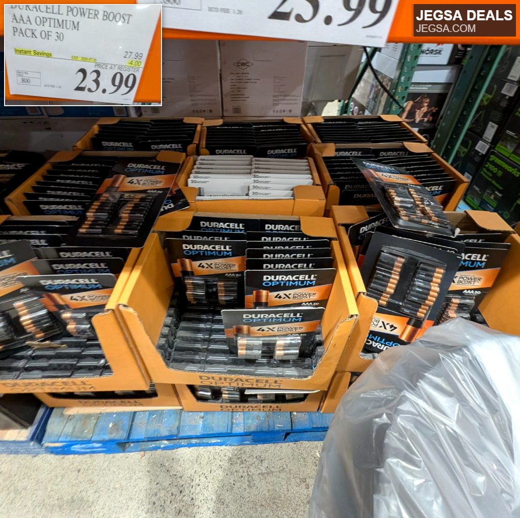 Duracell AAA Optimum Power Boost batteries, 30-pack, ideal for high-drain devices, available at Costco for $23.99.