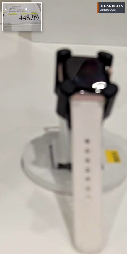 Apple Watch Series 11 42mm Rose Gold S/M on display at Costco, priced at $448.99.