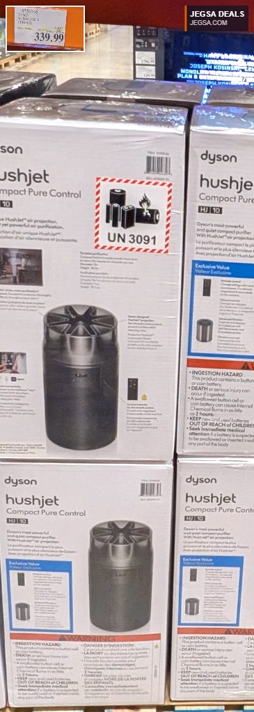 Dyson Hushjet HJ10 Purifier, a compact grey air purifier from Costco, priced at $339.99, offering pure air control.