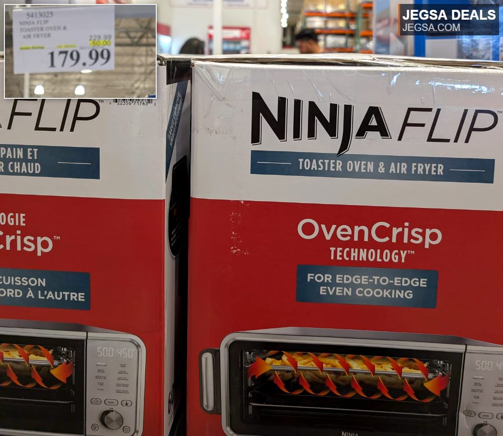 Ninja Flip Toaster Oven & Air Fryer from Costco, $179.99, featuring OvenCrisp Technology for even cooking.
