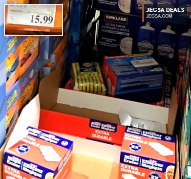 Mr. Clean Magic Eraser 18-pack, durable melamine foam sponges for effective cleaning, available at Costco for $15.99.