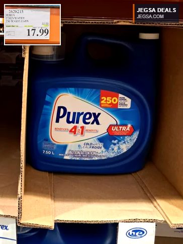 Purex Cold Water Ultra Concentrated laundry detergent, 7.5L, 250 washloads, blue bottle from Costco for $17.99.
