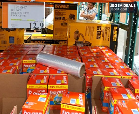 Bounce dryer sheets, pack of 400, from Costco for $12.99, perfect for keeping laundry fresh and static-free.