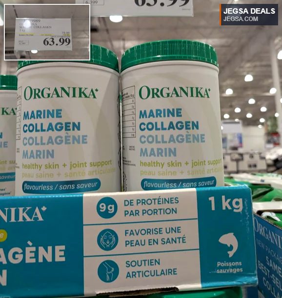 Organika Marine Collagen 1kg powder for healthy skin and joint support from Costco, priced at $63.99.
