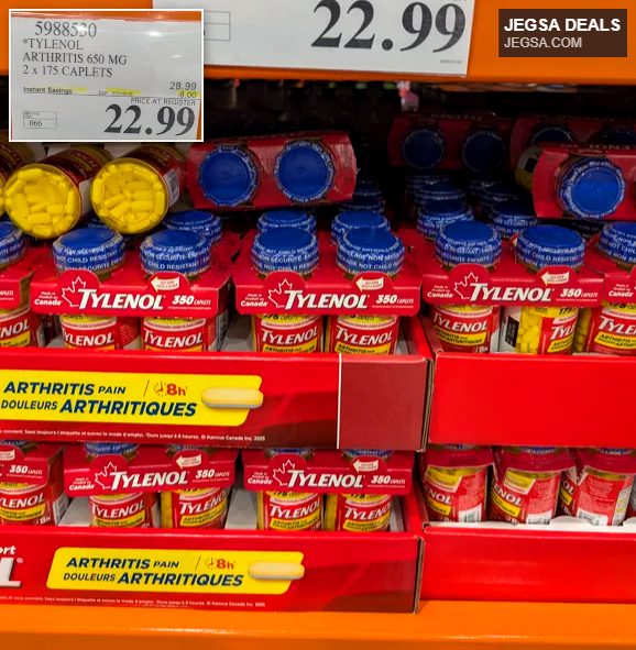 Tylenol Arthritis 650mg 2x175 caplets for 8-hour pain relief, available at Costco for $22.99.