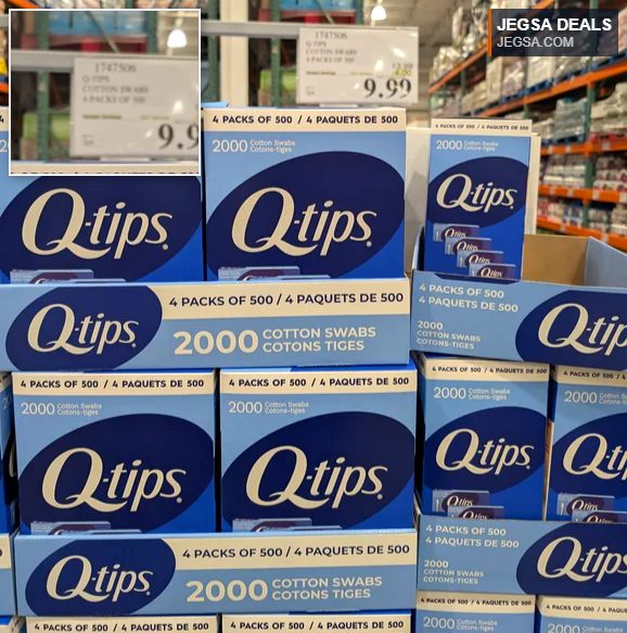 Large pack of Q-tips cotton swabs (2000 count, 4x500 packs) from Costco for $9.99, ideal for personal care.