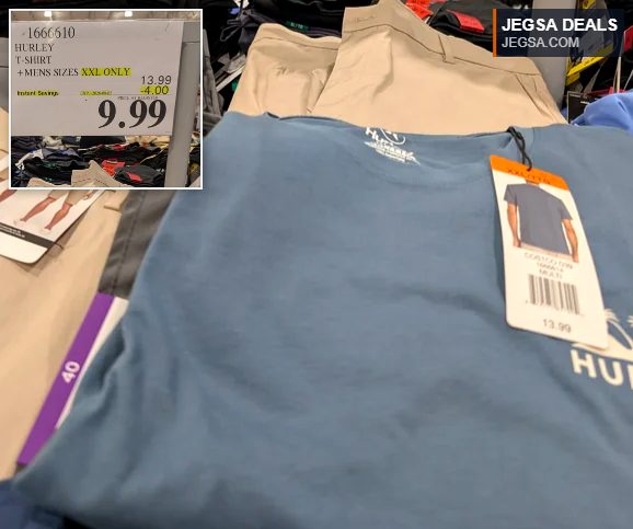 Men's Hurley blue t-shirt in XXL, available at Costco for $9.99, perfect for casual wear.