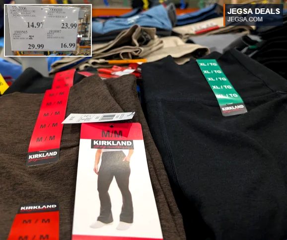 Kirkland Signature women's flare yoga pants in brown and black, $14.97 at Costco. Comfortable activewear.