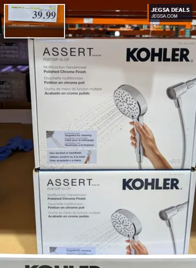 Kohler Assert multifunction handshower in polished chrome finish from Costco, priced at $39.99, perfect for bathroom upgrades.
