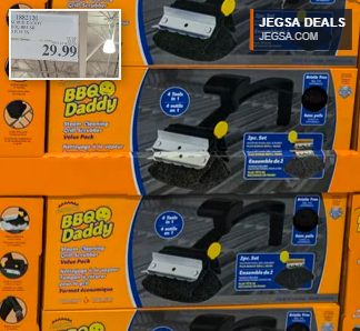 BBQ Daddy Scrub Daddy 3-piece grill brush and steam cleaning scrubber set from Costco, ideal for outdoor cooking, $29.99.