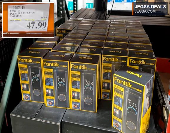 Fanttik S200 Apex portable inflator from Costco, ideal for car tires, bikes, and various inflatables, priced at $47.99.
