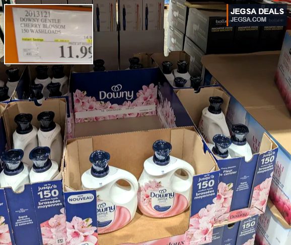 Downy Gentle Cherry Blossom fabric softener, 150 washloads, from Costco, priced at $11.99.