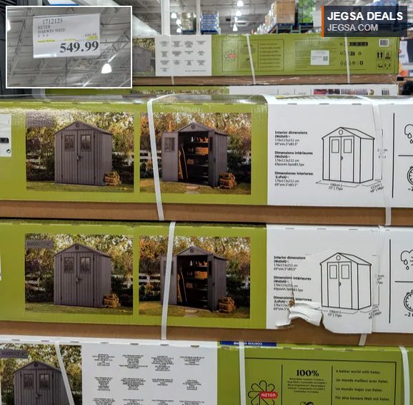 Keter Darwin 6x4 outdoor storage shed, grey, made of durable resin, available at Costco for $549.99.