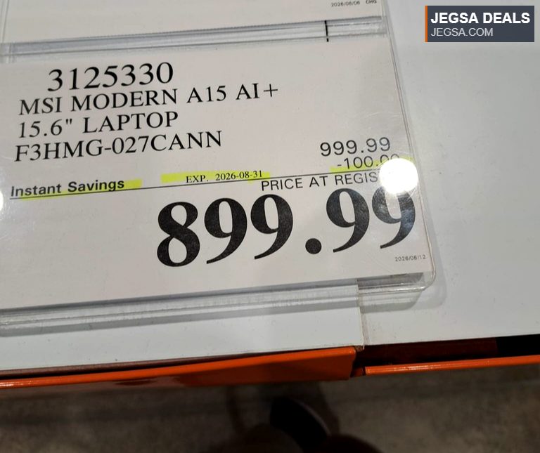 MSI MODERN A15 AI+ 15.6 inch laptop with AMD Ryzen AI 5 330, 16GB RAM, 512GB SSD from Costco for $899.99.