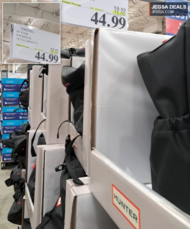 Black Hunter 18.7 L backpack with a discount at Costco, ideal for daily use or light travel.
