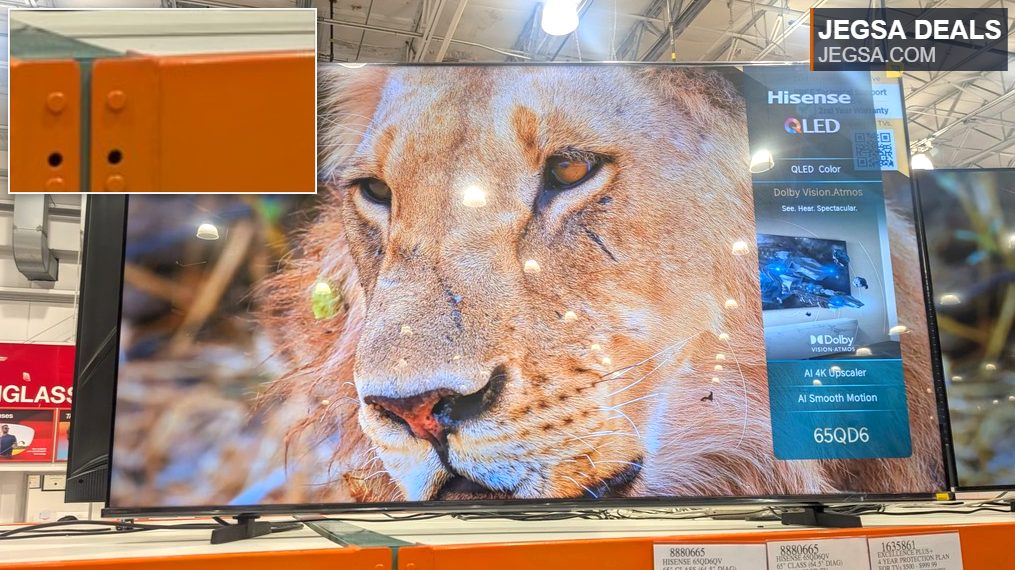 Hisense 65-inch QLED 4K UHD TV with Dolby Vision.Atmos and AI features, available at Costco for $594.99.