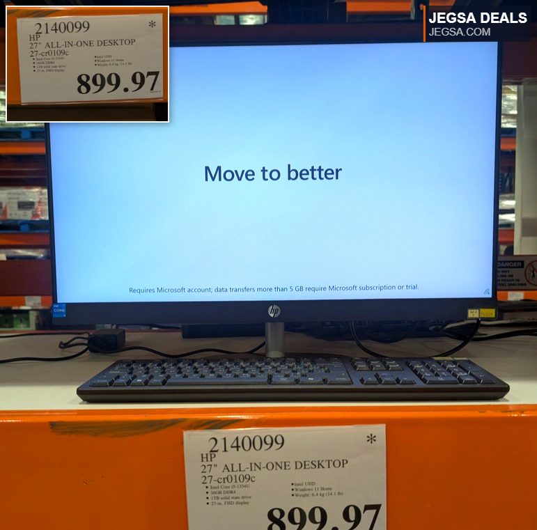 HP 27-inch all-in-one desktop PC with Intel Core i5 processor and 16GB RAM for sale at Costco.