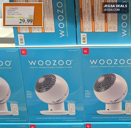 White WOOZOO Oscillating Air Circulator fan from Costco, now $29.99 with Instant Savings, ideal for home and office.