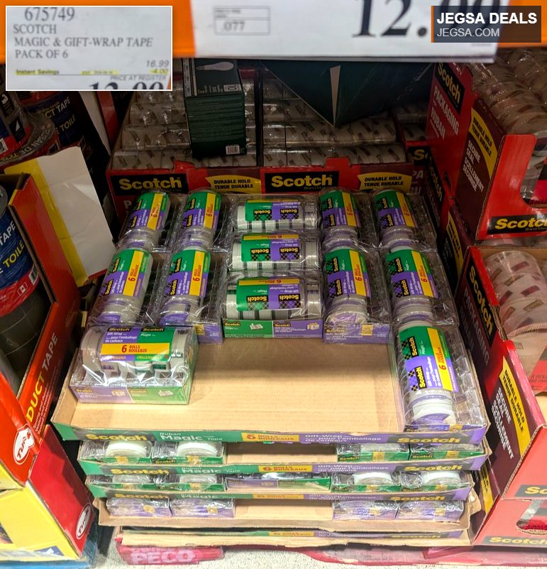 Scotch Magic and Gift-Wrap Tape, a 6-pack of clear tape for office and gift wrapping, priced at $12.99 at Costco.
