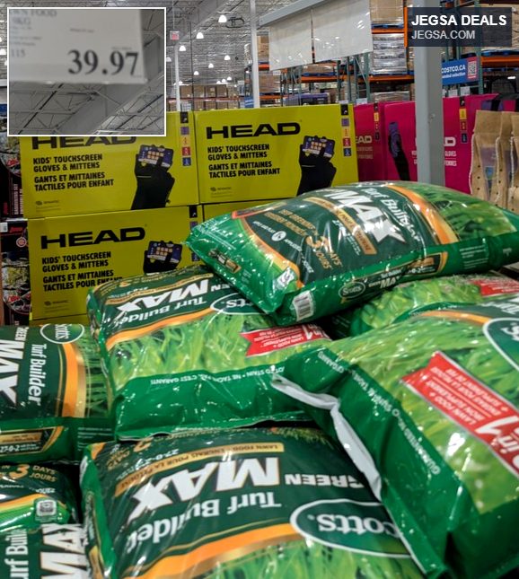 18.9kg bag of Scotts Green Max Lawn Food for a lush, green lawn from Costco, priced at $39.97.