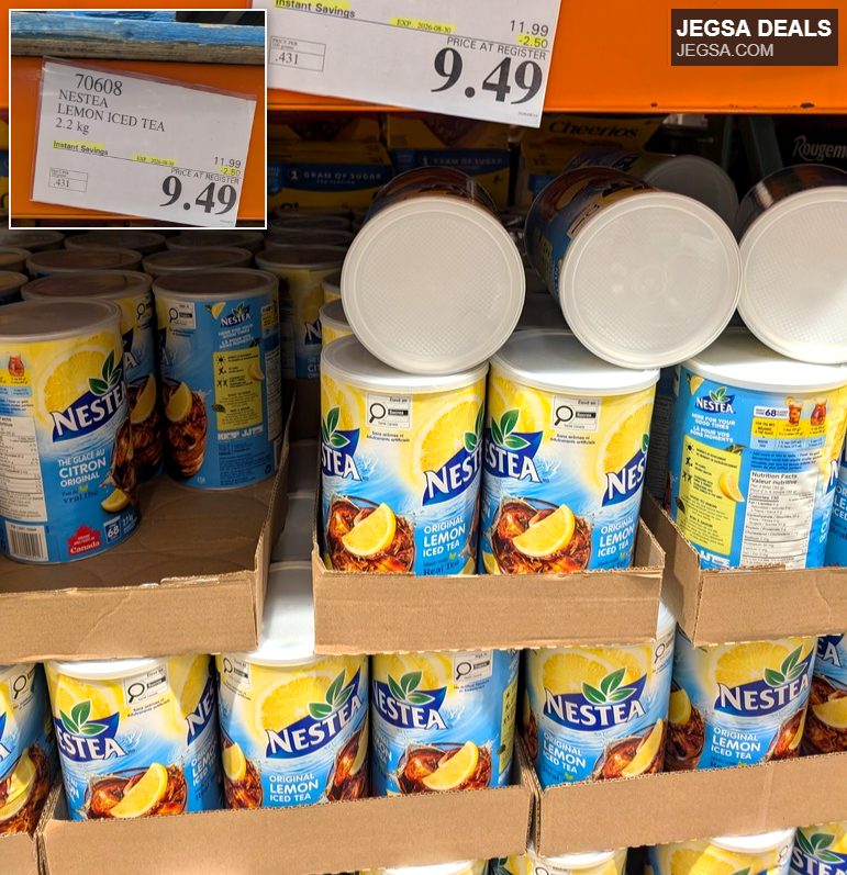 Nestea Lemon Iced Tea 2.2 kg powder mix from Costco with a discounted price of $9.49.