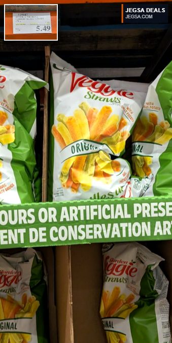 Large bag of Sensible Portions Garden Veggie Straws in original flavor, 475g, from Costco for $5.49.