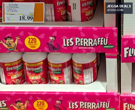 Flintstones Complete chewable multivitamins, 220 tablets for children, on sale at Costco for $18.99.