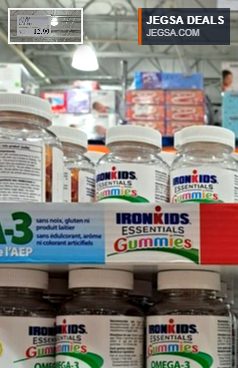 Iron Kids Essentials Omega-3 Gummies with DHA & EPA, 200 count, on sale at Costco for $12.99, supporting kids' health.