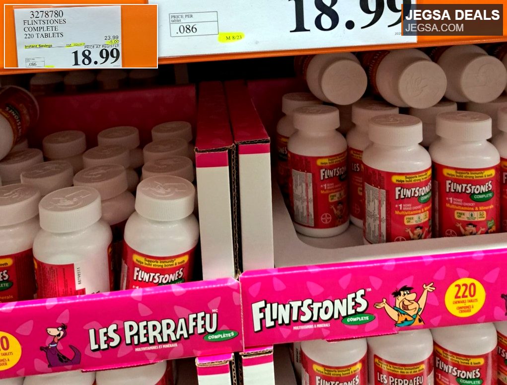 Flintstones Complete 220 chewable multivitamin and mineral tablets for children, available at Costco.