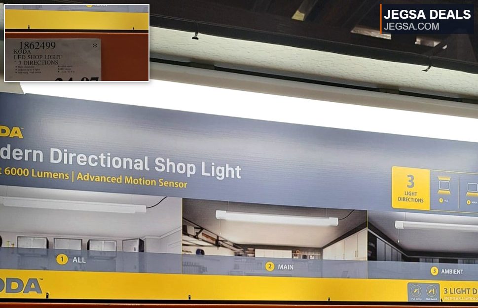KODA Modern Directional LED Shop Light with 6000 lumens and motion sensor, available at Costco for $24.97.