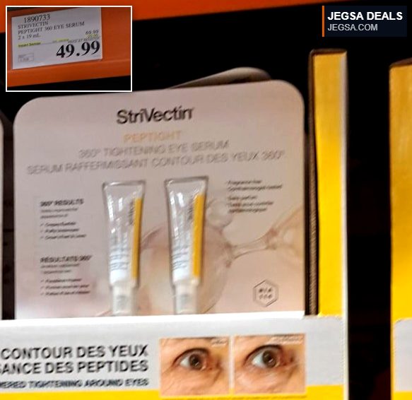 Strivectin Peptight 360 Eye Serum 2 x 19 mL for tightening and contouring, available at Costco for $49.99.