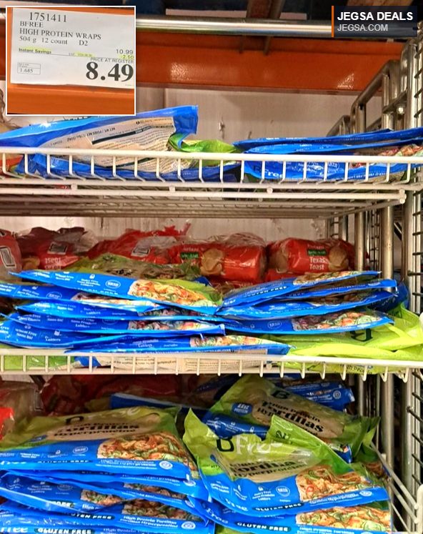BFREE High Protein Wraps, 12 count, 504g, gluten-free, at Costco for $8.49, save $2.50.
