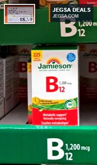 Jamieson Vitamin B12 1200mcg 225 tablets for metabolic support from Costco, available for $18.99 with instant savings.