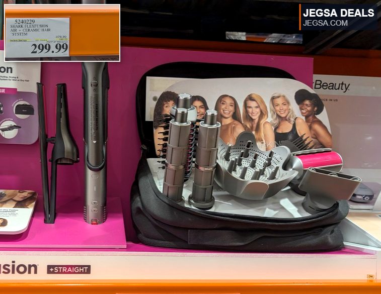 Shark FlexFusion Air + Ceramic Hair System with multiple styling attachments and carrying case from Costco.