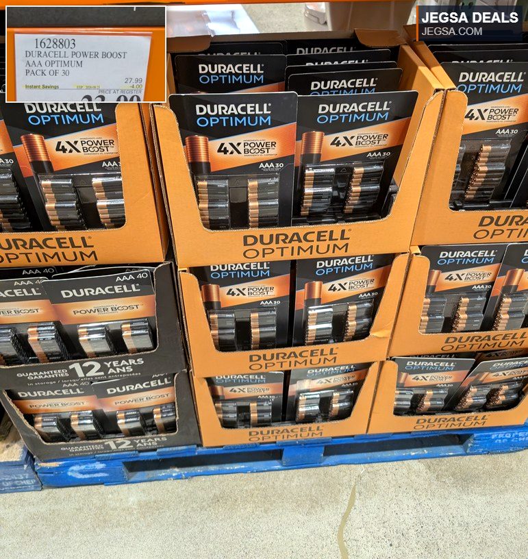 Duracell Power Boost AAA Optimum batteries, pack of 30, from Costco for $23.99, offering reliable power for your devices.