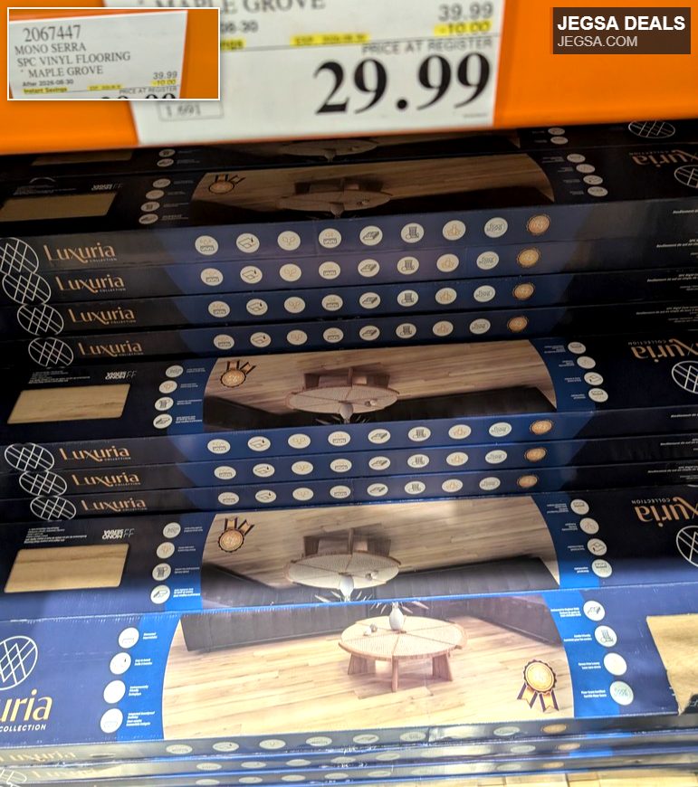 Mono Serra SPC Vinyl Flooring in Maple Grove from Costco, now $29.99, offering a durable home upgrade.