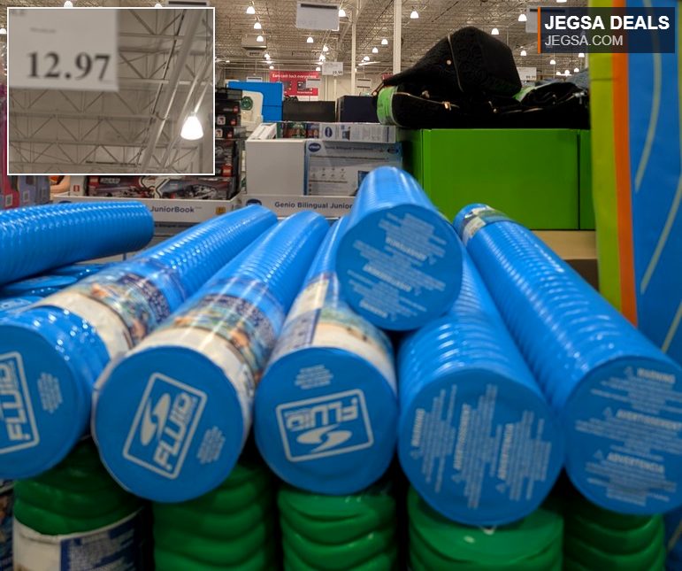 Blue Fluid deluxe dipping pool noodles from Costco, 1.5m length, perfect for water activities.