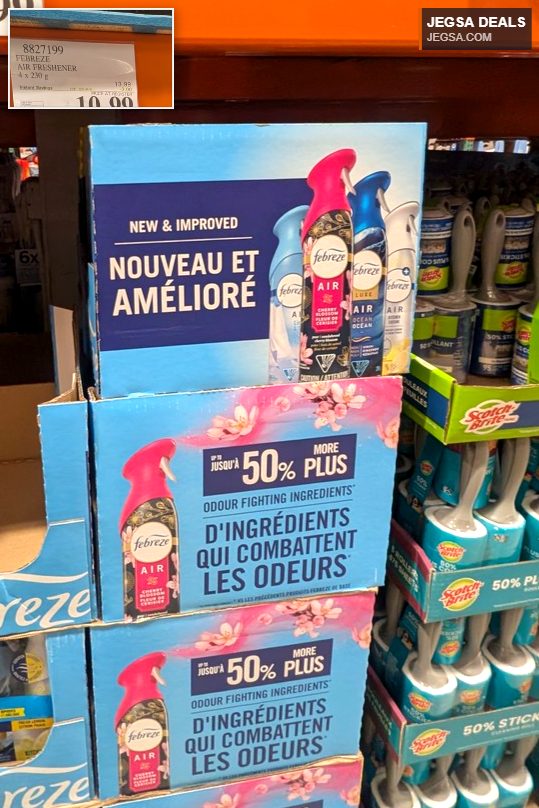 Febreze Air Freshener 4-pack with Cherry Blossom scent from Costco, priced at $10.99 with instant savings.
