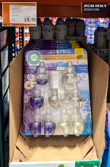 Air Wick scented oil 9-pack refills in Lavender and Crisp Linen scents, available at Costco for $18.99.